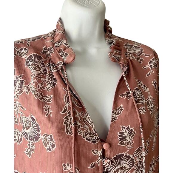 NWT En Creme Medium Woman’s Pink Floral Button down Dress Ruffle Collar - Picture 2 of 10